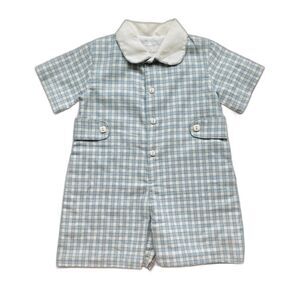 New Strasburg Children Blue Cream Checkered Shortall Size 12 months